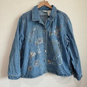 VTG White Stag Womens XL Jacket Embroidered Floral Paisly Denim Boho Festival